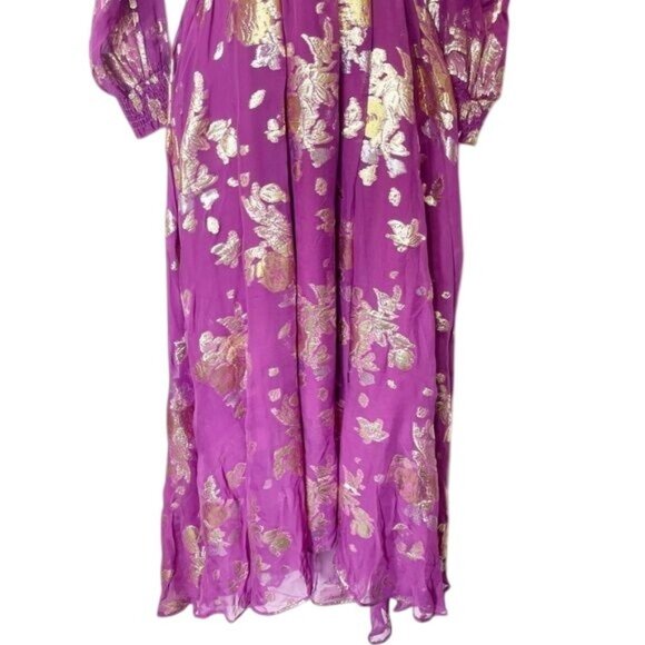 Delfi Collective Silk Gold Floral Cutout Open Long Sleeve Dress Size Small NWT - Picture 3 of 14